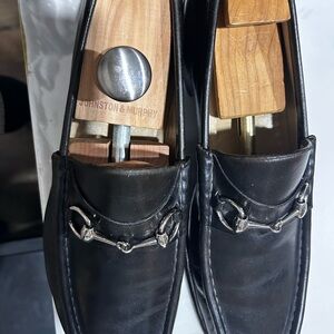 Gucci Black Leather Loafers with Silver Detailing